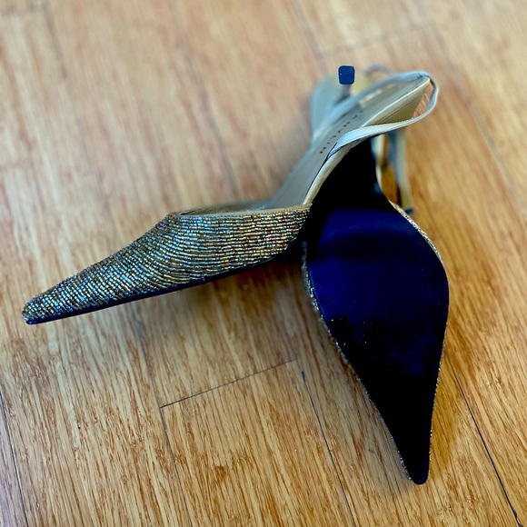 Gorgeous Gold Beaded Slingback Heeled Mules - Picture 2 of 3